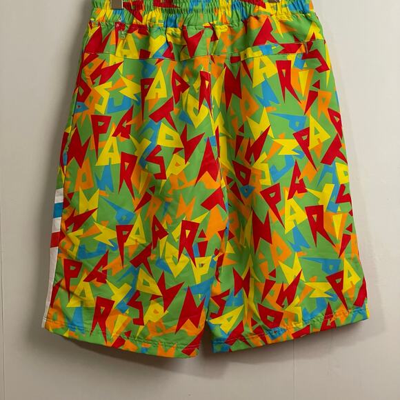 Y2K Parish Nation L swim trunks men AOP “P” green red vintage shorts beach - Picture 7 of 7